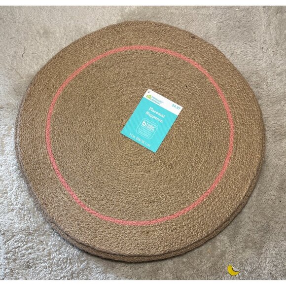 Round Jute & Cotton Placemats 15" Diameter Lobster Bisque Coral Accent Set Of 5 - Picture 4 of 5